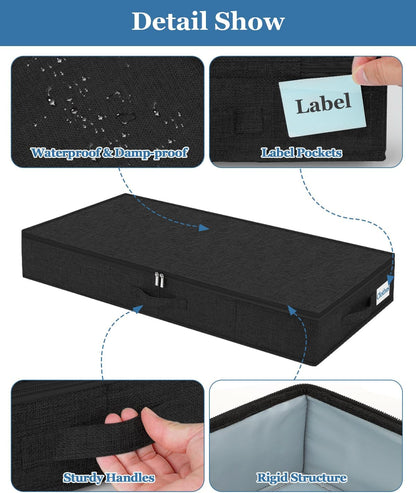 Cirhy Under Bed Storage Containers, 4.5 Inch Tall Low Profile Under Bed Storage with Sturdy Sidewalls & Bottom, UnderBed Storage for Clothes,Shoes, Pillow, Blankets Organizer, 2 Pack Black