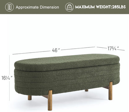 Furniliving 46” Storage Benches, End of Bed Bench with Button-Tufted Large Upholstered Storage Ottoman Teddy Window Bench with Storage Shoe Cabinet Bench, for Bedroom, Entryway, Closet, Green