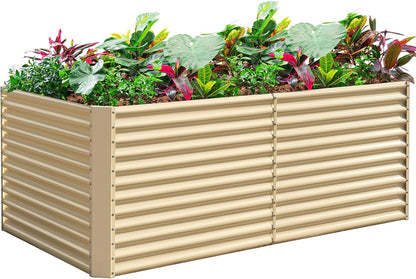Land Guard 8x4x3ft Rectangular Galvanized Raised Garden Beds, Large-Capacity Metal Planter Box Outdoor, Durable Deep Raised Garden Bed 3ft Tall, Raised Beds for Gardening Vegetables, Cream Yellow