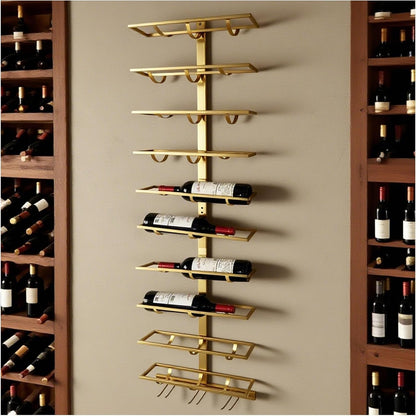 10 Bottle Wall Mount Wine Rack with Wine Glass Holder, Metal Wine Wall Rack, Wall Racks for Wine Bottles Display and Storage, Hanging Bottle Organizer for Living Dining Room Wine Cellar Bar (Gold)