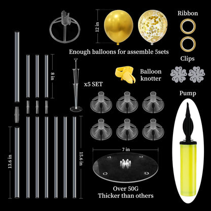 Black and Gold Balloon Stand Centerpiece Table Decorations Black and Gold Party Decorations for Birthday Wedding Retirement Anniversary Father's Day New Year Graduation 2025 (Black gold set5)