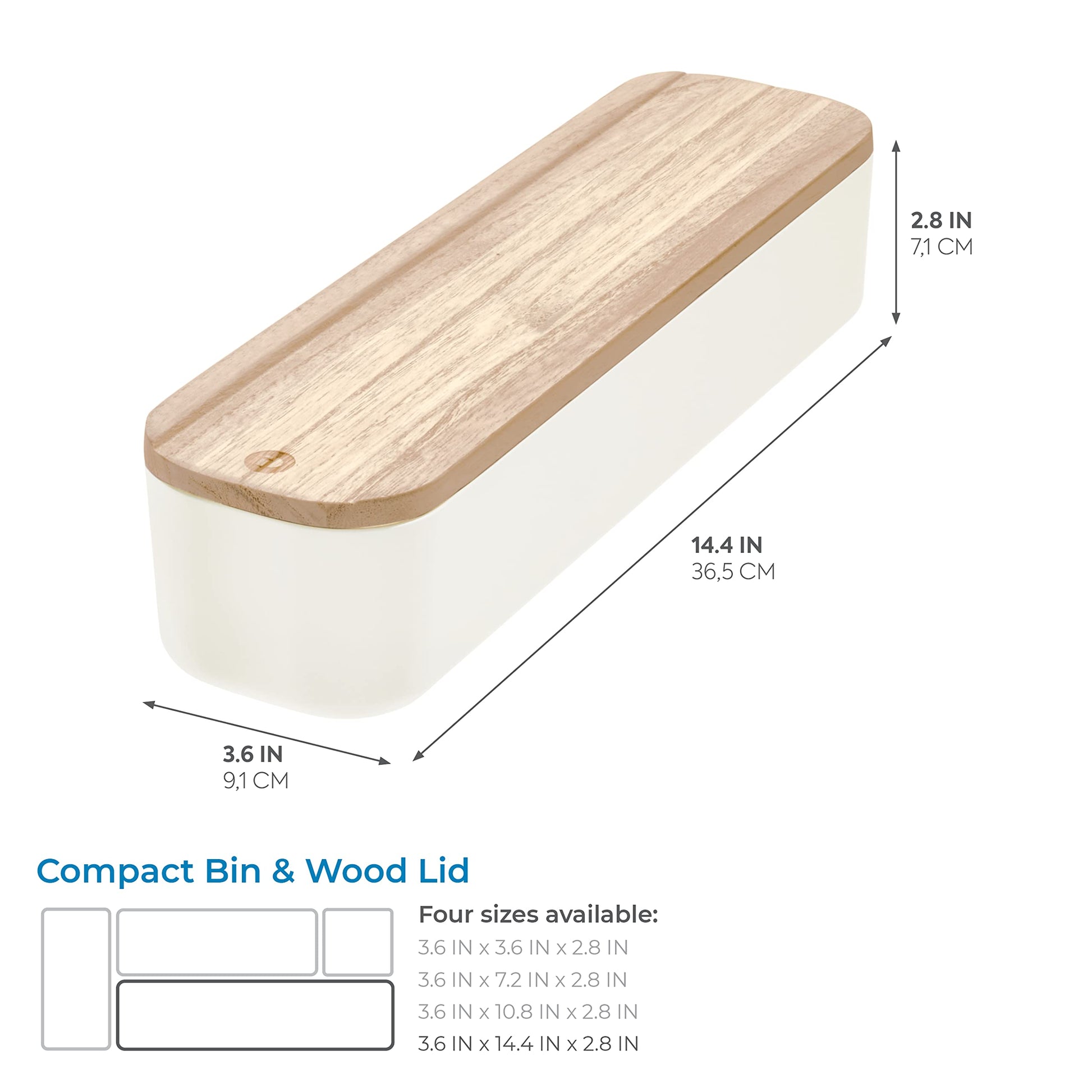 iDesign Recycled Plastic Storage Compact Drawer Organizer Bin with Paulownia Wood Lid, 3.6" x 14.4"