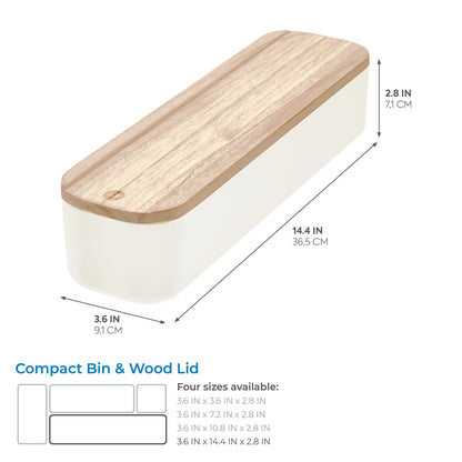 iDesign Recycled Plastic Storage Compact Drawer Organizer Bin with Paulownia Wood Lid, 3.6" x 14.4"