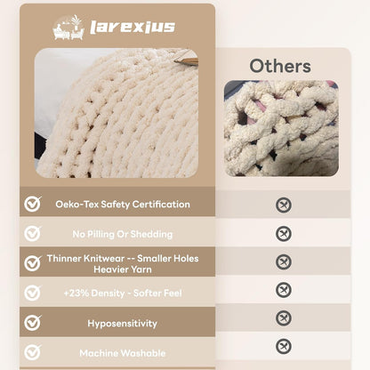 Chunky Knit Blanket - Luxury Soft Cozy50 * 60 Throw Blanket,100% Woven Blanket Rope Knot Throw Blanket for Couch, Sofa, Home Decor, Gift - Machine Washable（Cream）