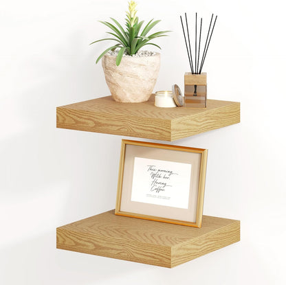 Fun Memories Floating Shelves, 8 Inch Deep Floating Shelves for Wall, 8 x 8 Wall Shelves, Rustic Wood Floating Shelf for Living Room, Bedroom, Bathroom, Oak Color, Set of 2