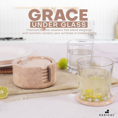 Marble Coasters Set of 6 Verona 3.5 Inch Round Coaster for Drinks with Holder, Drink Coaster for Tabletop & Coffee Table Decor, Ideal Home Decor House Warming Gifts