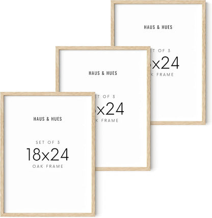 HAUS AND HUES Beige Wood Picture Frames 18 x 24 - Set of 3 Poster Frames 18 x 24, Wooden Picture Frames 18x24, Art 18x24 Frames, Wood Frames 24x18, Picture Frame Set Collage 18x24 (Beige Oak Frames)