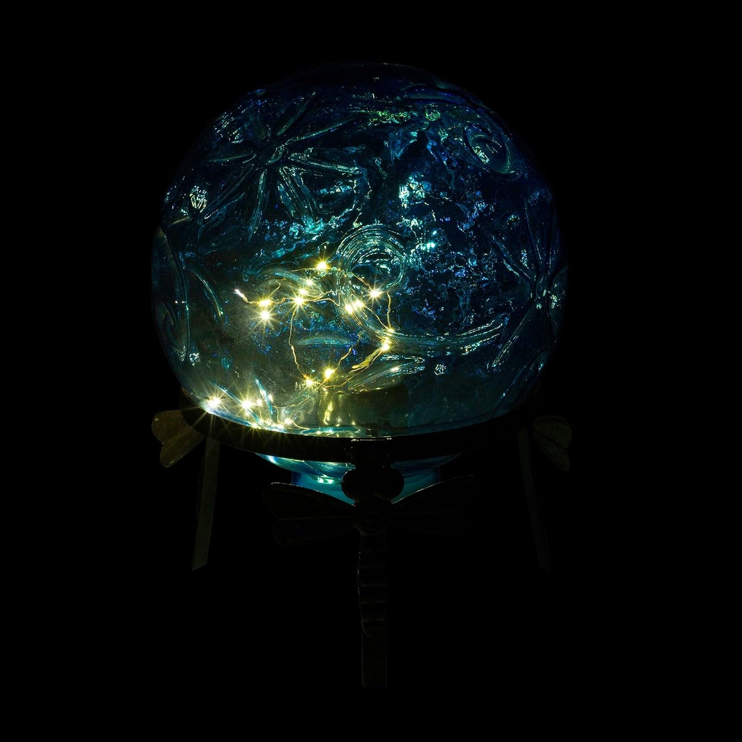 Alpine Corporation 13" Tall Indoor/Outdoor Pearlized Blue Glass LED Gazing Globe with Stand