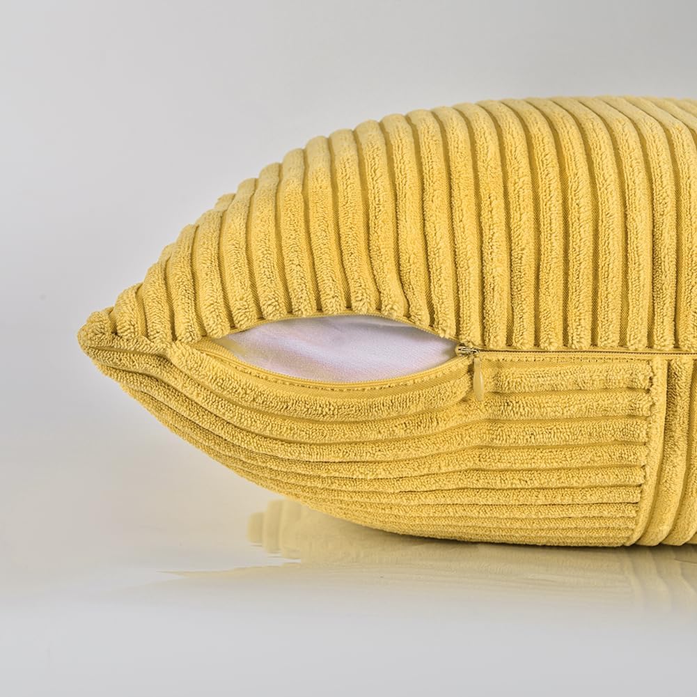 Fancy Homi 2 Packs Yellow Long Lumbar Decorative Throw Pillow Covers 12x24 Inch for Couch Bed Sofa, Rustic Farmhouse Boho Home Decor, Soft Striped Corduroy Rectangle Accent Cushion Case 30x60 cm