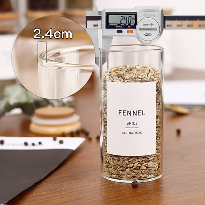 24 Pcs Glass Jars With 296 Spice Labels Preprinted of White and Black Color- 4oz Thicken(2.4mm) Empty Small Herb Seasoning Containers With Bamboo Airtight Lids