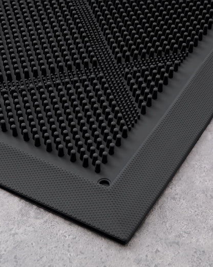 DEXI Front Door Mats Outside Entrance, 17x36 Rubber Waterproof Dirt Trapping Entry Mat for Entryway, Heavy Duty Non-Slip Low-Profile Welcome Doormat All Weather for Patio, Black