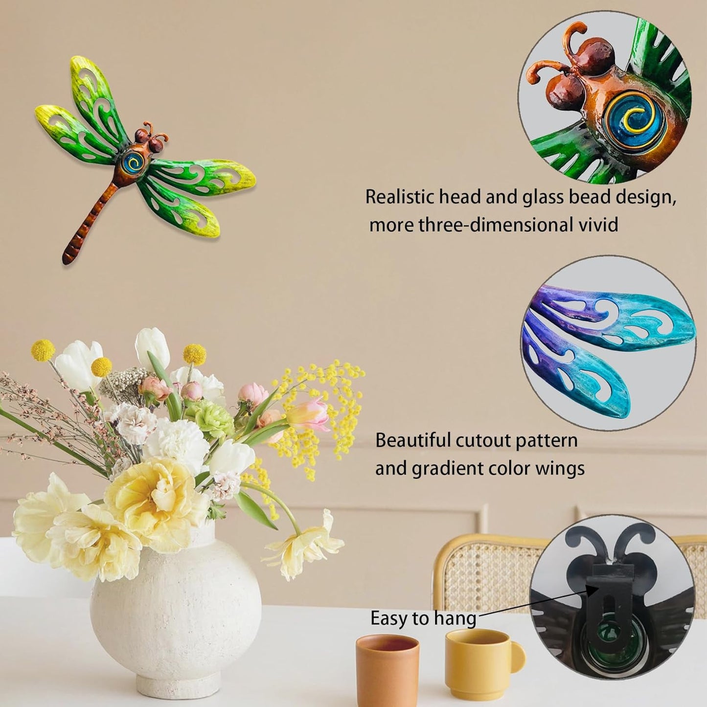 Yonivexis Metal Dragonfly Wall Decor Outdoor wall Art Hanging Decorations Living Room Bedroom Fence Dragonfly Garden Decor, Style1