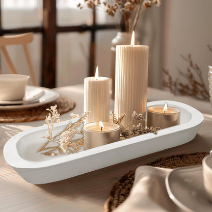 Royxen 8 Pack Dough Bowl for Candle, Wooden Dough Bowls Paulownia, Rustic Bowl Vintage, Bowls for Candle, 14.5 x 5.5 Inch, White