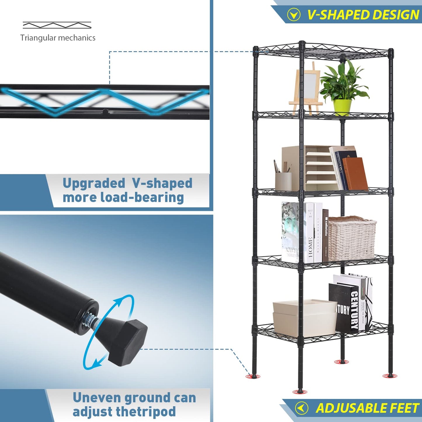 BestOffice Adjustable NSF-Certified Metal Shelf Wire Shelving Unit Storage for Small Places