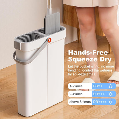Mop and Bucket with Wringer Set for Home, Flat Mop and Bucket System, Mops for Floor Cleaning and Wall Cleaner, with 2 Reusable Microfiber Mop Pads