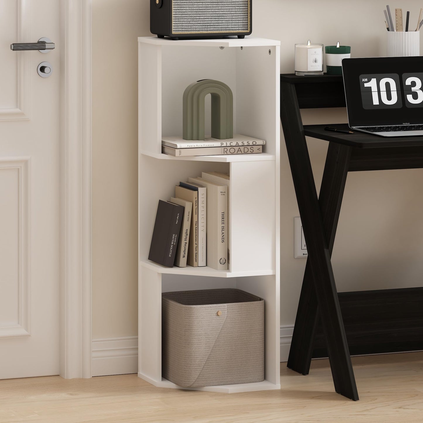 Furinno ECON Corner Shelf, 3-Tier Corner Book Shelf, Standing Storage Shelves, Cube Display Rack