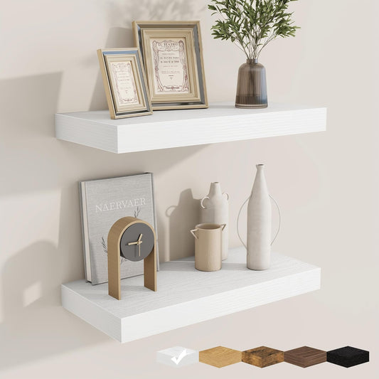 fuqing Floating Shelves for Wall, Bathroom Shelf Wall Mounted for Storage, Shelves with Invisible Bracket for Bedroom, Kitchen, Living Room, Farmhouse Small Book Shelf, 16 Inch Set of 2, White
