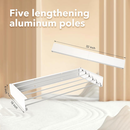 Wall Mounted Drying Rack,Drying Rack Clothing,Collapsible Hanger Racks for Laundry,Laundry Rack,Wall Mounted Clothes Rack (White, 32 Inch)