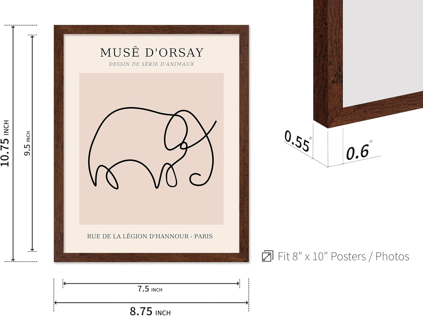 Poster Master Vintage Poster - Retro One Line Elephant Drawing Print - Elephant Art - Minimal Gift for Men, Women, Animal Lover - Abstract Wall Decor for Home, Office, 11x14 Brown Framed