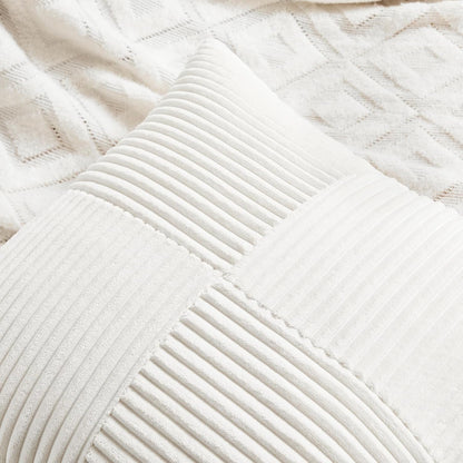 Fancy Homi 2 Packs Cream White Samll Decorative Throw Pillow Covers 14x14 Inch with for Couch Bed Sofa, Rustic Farmhouse Boho Home Decor, Soft Corss Patchwork Corduroy Square Cushion Case 35x35 cm
