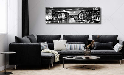 DJSYLIFE Venice Skyline Wall Art Black and White Italy Cityscape Canvas Print Painting Buildings Grand Canal Landscape Pictures Modern Artwork for Man Room Office Living Room Decoration 13.8"x47.3"