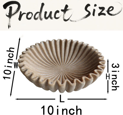 10" Large Decorative Bowl decor, Scalloped Bowls for Modern Home Decor,Ruffle Decor,Stylish Key Bowl for Entry Table,Decorative Fruit Bowl for Kitchen Counter,Artificial Stone Beige