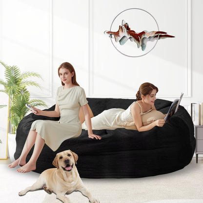 Bean Bag Chair for Adults 6FT,Soft Removable Cover for Teens/Girls Bedroom,Fluffy Giant Round Floor Beanbag Lounger Chairs (No Filler,Black)