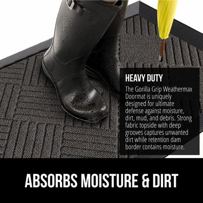 GORILLA GRIP 100% Waterproof All-Season WeatherMax Doormat, 34x58, US Designed Natural Rubber, Stain and Fade Resistant, Low Profile Indoor Outdoor Door Mats, Easy Clean Patio Mat, Gray Diamond