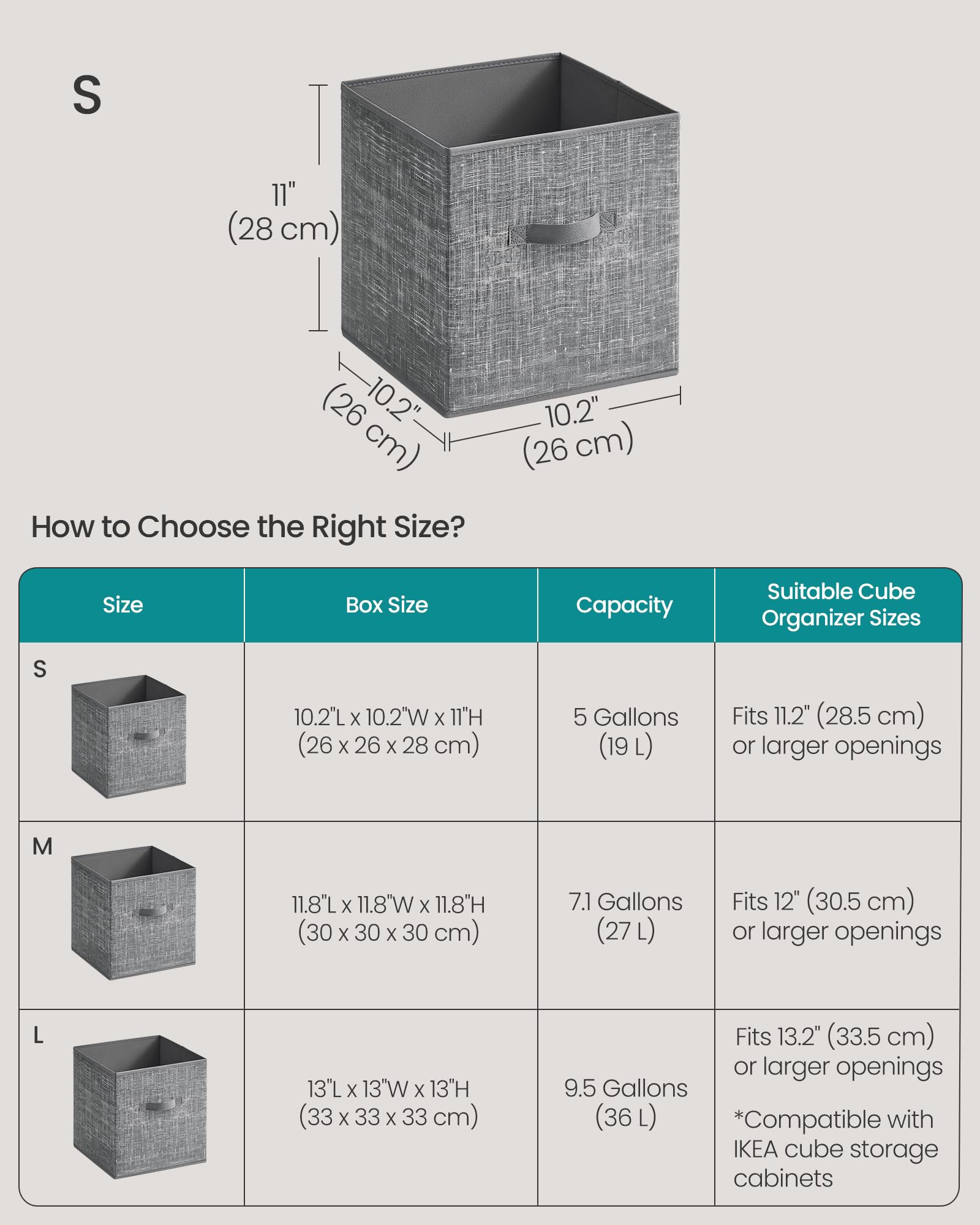 SONGMICS Storage Cubes, Set of 10, 11-Inch Foldable Closet Organizers