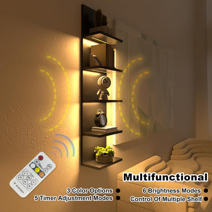 5 Tier Wall Shelf Unit, Black Modern Vertical Lack Wall Shelves with Light, Wall Mount, Floating Column Home Decor Shelves for Bedroom, Living Room, Vanity Storage Display