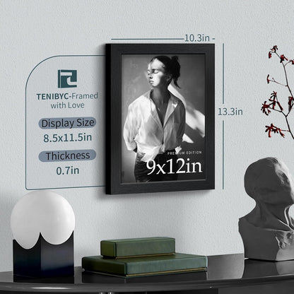 9x12 Frame 3 Pack - Black Woodgrain, 9 x 12 Picture Frame with HD Tempered Glass, Table or Wall Display
