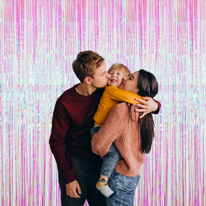 GOER 3.2 ft x 9.8 ft Metallic Tinsel Foil Fringe Curtains Party Photo Backdrop Party Streamers for Birthday,Graduation,New Year Eve Decorations Wedding Decor (Iridescent,5 pcs)