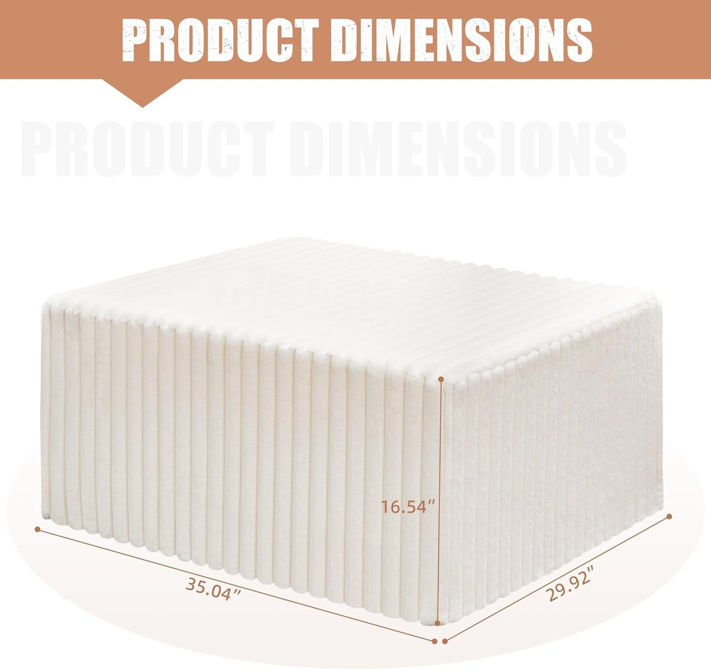 Hobestluk Rectangle Ottoman Memory Foam Footrest for Couch with Removable Cover Large Floor Seating for Adults Ottoman Coffee Table for Living Room, Bedroom or Office (Strip White, Footrest)