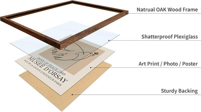 Poster Master Vintage Poster - Retro Minimalist Print - Gift for Artist, Friend - Dove Of Peace, Line Drawing, Sketch, Abstract - Wall Decor for Living Room, Bedroom, 16x20 Brown Framed