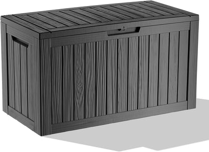 86 Gallon Outdoor Deck Box,Storage Lockable Waterproof Patio Furniture,Garden Tools,Cushions,Pool Accessories Outside Storage Resin Box(Black)