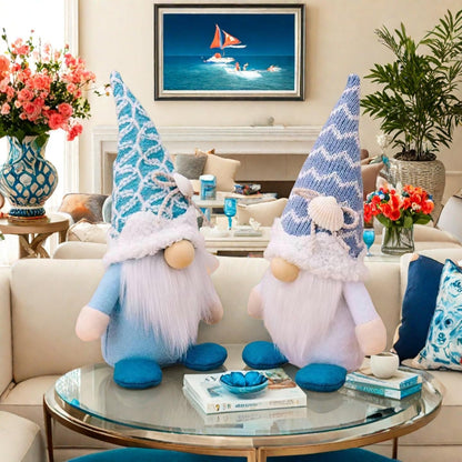 Summer Gnomes Decorations, Beach Gnomes Plush Decor for Home Ocean Day Gnome Tiered Tray Decor Handmade Tomte Swedish Nisse Scandinavian Elf Dwarf,Birthday Gnome Gifts, Blue