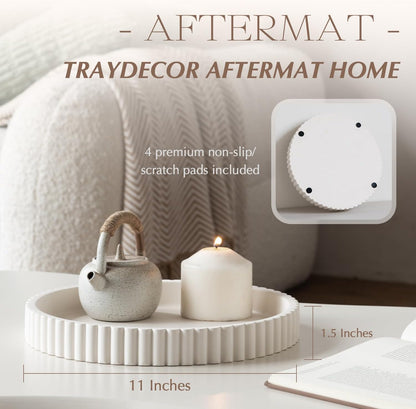 Decorative Tray for Coffee Table, Living Room, Side Table, 2 Packs 11" White Round Concrete Home Decor Serving Trays for Accent Table, Console Table