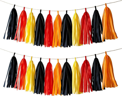 Fire Truck Tissue Tassel Garland - DIY Firefighter Birthday Party Decorations with 20 Pre-Cut Yellow Red Black Orange Paper Garland Banner, for Baby Shower,Race Car,Fire Truck Theme