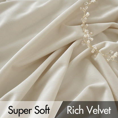 MIULEE Cream Beige Velvet Curtains 84 inches Long 2 Panels - Luxury Pinch Pleated Room Darkening Window Drapes for Bedroom Living Room Thermal Insulated Super Soft, Back Tab Rod Pocket Elegant Decor