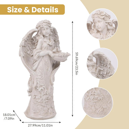Outdoor Statues Angel Décor Garden Statue,23.5" H Angel Statue, Resin Angel with Bird Figurine,Gifts for Women and Men,Outdoor Garden Decor Ornaments for Outside (White)