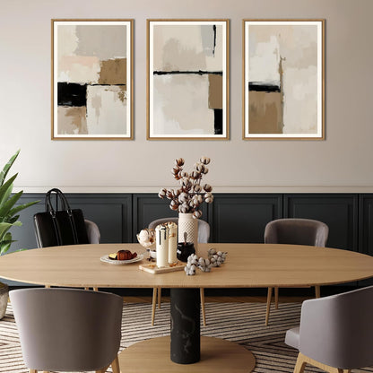 HPINUB Large Modern Abstract Framed Canvas Wall Art Set,Geometric Line Black White and Beige Textured Wall decor Neutral Gray Minimalist Art Print for Living Room,Bedroom,Dining Room,Office -16"x24"x3