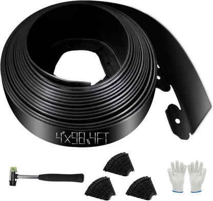 No Dig Landscape Edging 4" x 98.4FT Kit, Plastic Edging for Landscaping with 100 Spikes for Garden, Lawn, Flower Beds and Yard