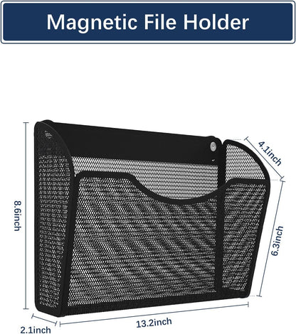 2 Pack 1-Tier Magnetic File Holder - No Drilling Installation File Organizer, Large Capacity Magnetic File Holder for Refrigerator, File Cabinets, Whiteboard, Office, Kitchen
