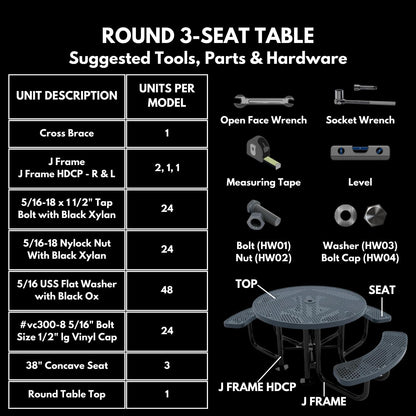Heavy-Duty Portable ADA-Compliant Outdoor Picnic Table with Umbrella Hole, Punched Steel Patio Dining Furniture Made in America (46" Round Top, Textured Orange)