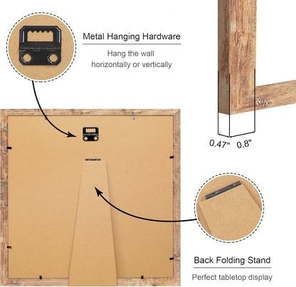 12x12 Picture Frame Set of 4, 12 x 12 Wood Photo Frames with Mat for 10x10 or 30x30cm Diamond Painting Art, Wooden Frame with Real Glass Cover for Wall and Tabletop Display,Brown