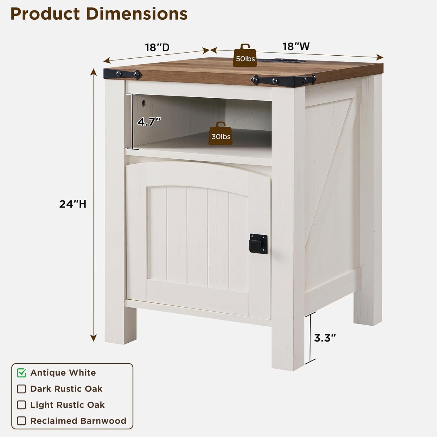 OKD Nightstand with Charging Station Set of 2, 18 Inchs Farmhouse End Table with Adjustable Storage Shelf, Rustic Wood Sofa Side Table for Bedroom