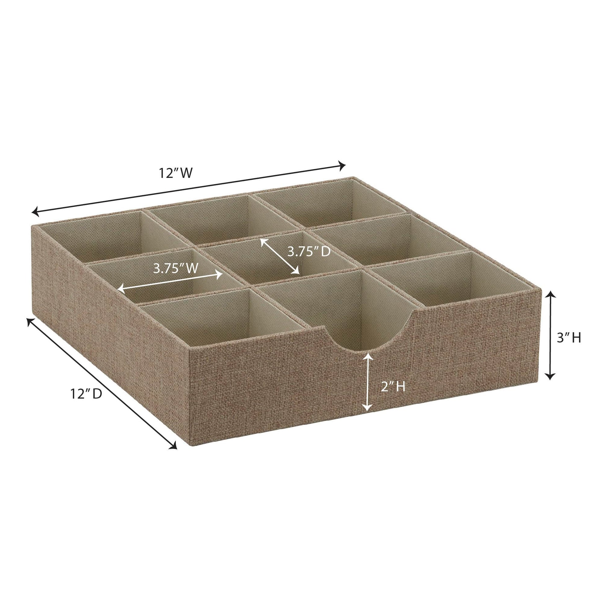 Household Essentials Brown 723-1 Deep 9 Section Drawer Organizer Box for Storage | 12 in x 12 in