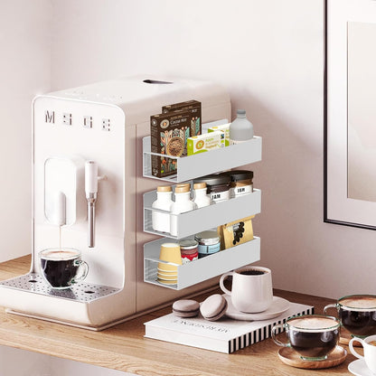 Magnetic Spice Rack Organizer for Fridge Seasoning Organizer for Kitchen Storage With Screw Magnetic Shelf for Oven, RV,Garage,Bathroom (Grey, 4pack)