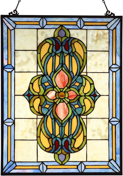 Bieye W10030 Victorian Tiffany Style Stained Glass Window Panel Hangings with Chain, 18" W x 25" H