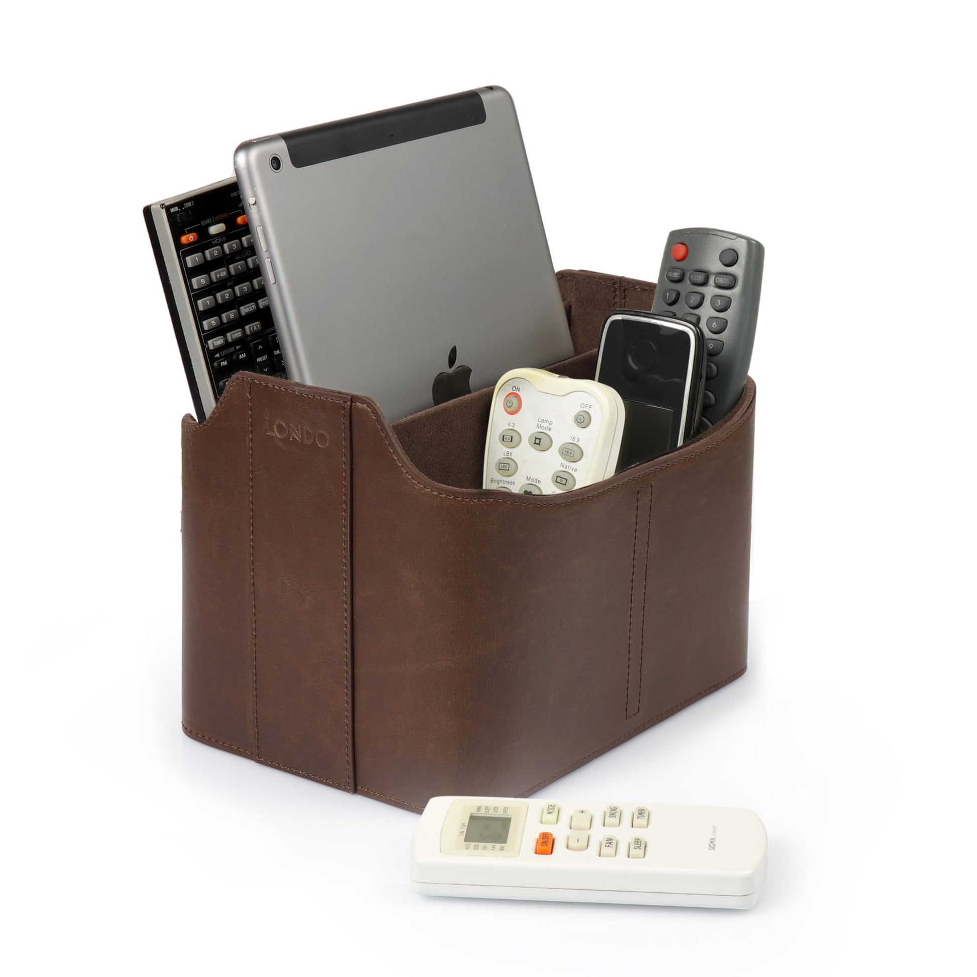 Londo PU Leather Remote Control Holder, Office Supplies Desk Organizer with Tablet Slot, Makeup